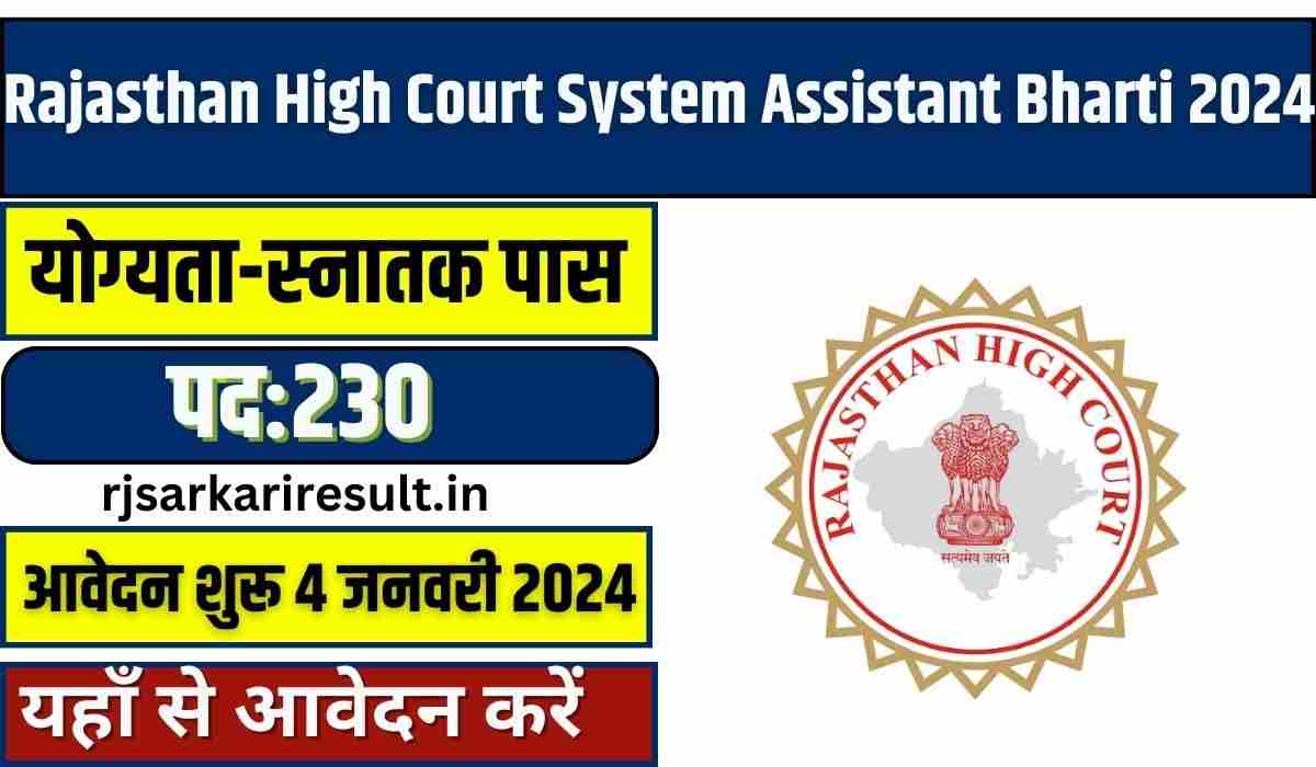 Rajasthan High Court System Assistant Recruitment 2024 राजस्थान हाई कोर्ट  सिस्टम असिस्टेंट भर्ती 2024 का नोटिफिकेशन जारी,यहाँ से करे आवेदन - RJ Govt  Job